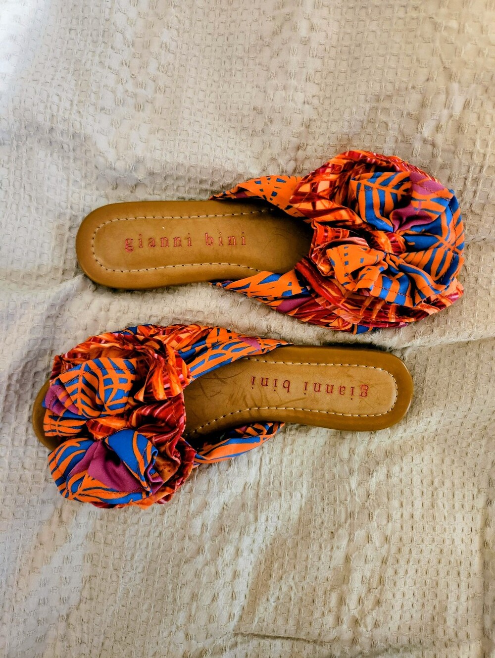 New Gianni Bini Orange, Blue & Pink Knotted Slide Sandals